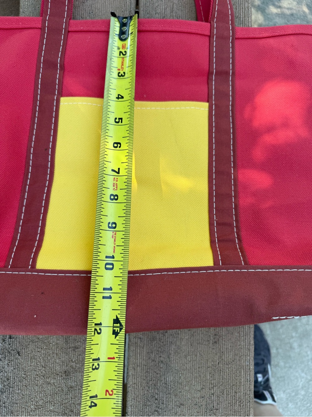 Vintage LL Bean Boat and Tote Red with Yellow pocket. Red Base And Handles - Picture 7 of 13